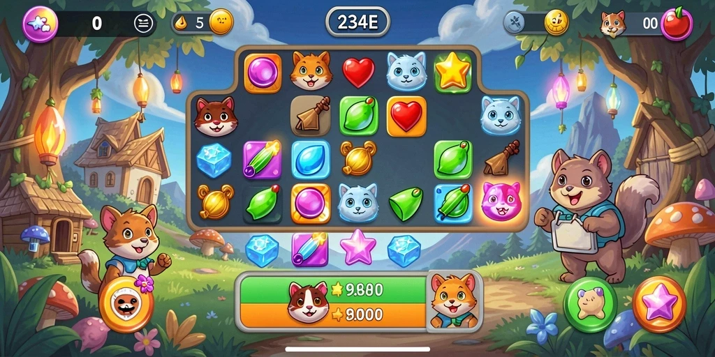 Screenshot <strong>234E</strong> menampilkan aksi pencocokan yang seru dalam permainan Match-3.