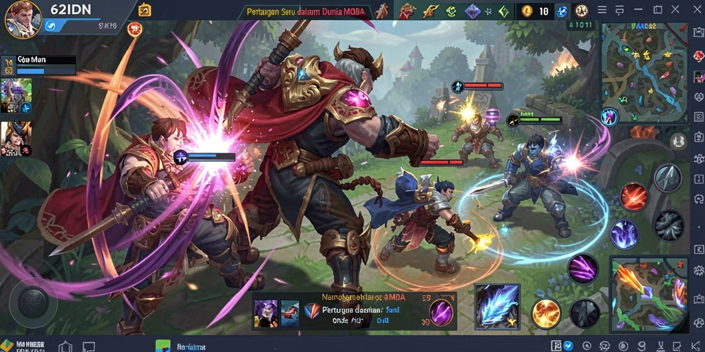 Screenshot pertandingan 62IDN yang menunjukkan aksi intens dalam game MOBA.