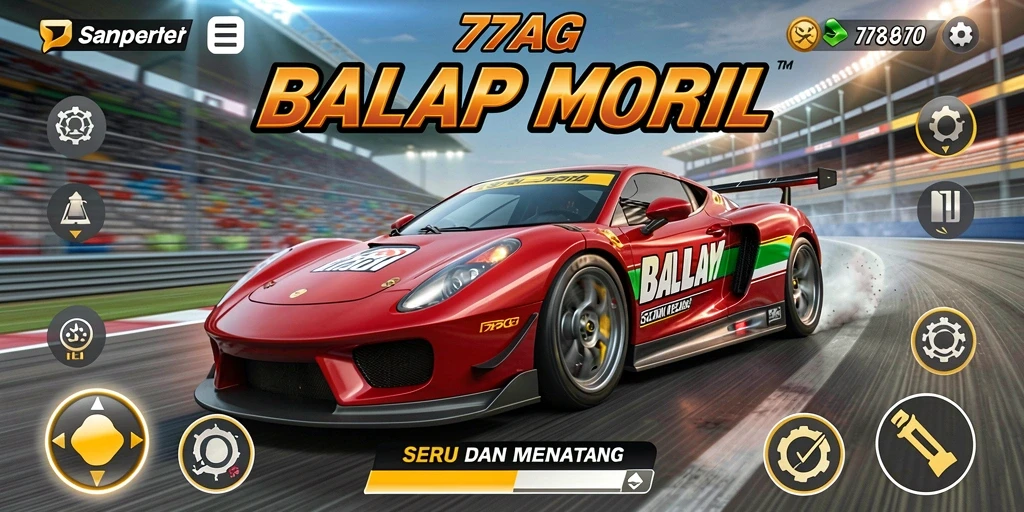 Tampilan gameplay menegangkan di 77AG dengan mobil balap yang cepat.