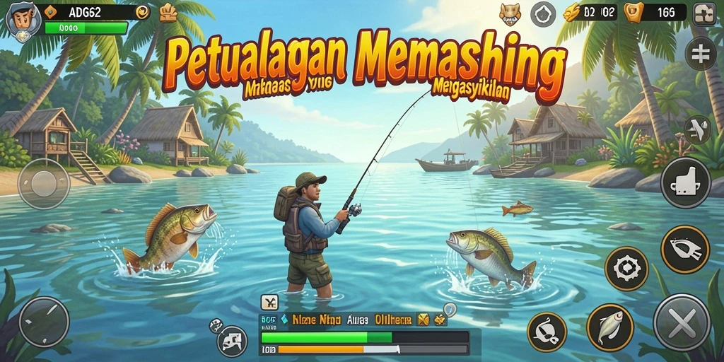 Tampilan gameplay seru di ADG62 dengan pemandangan memancing yang menakjubkan.