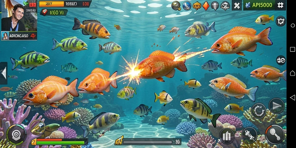 Screenshot menunjukkan aksi seru menangkap ikan dalam API5000.