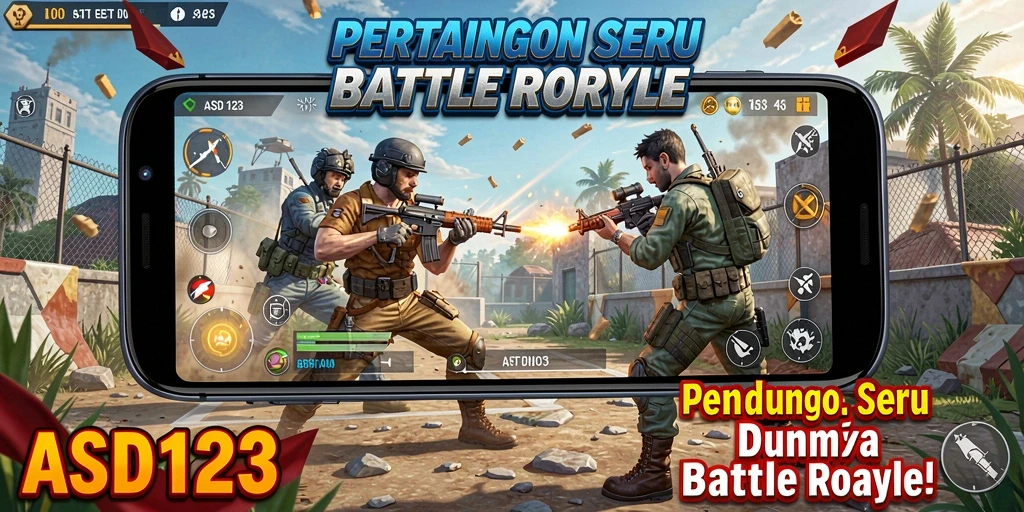 Screenshot gameplay utama ASD123 yang penuh aksi Battle Royale.