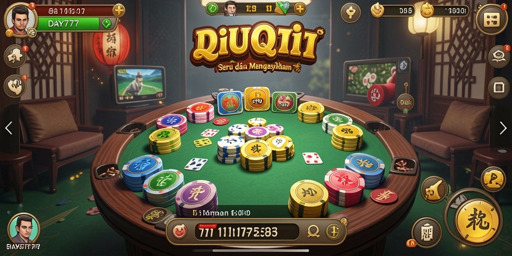 Tampilan aksi seru permainan QiuQiu di DAY777.