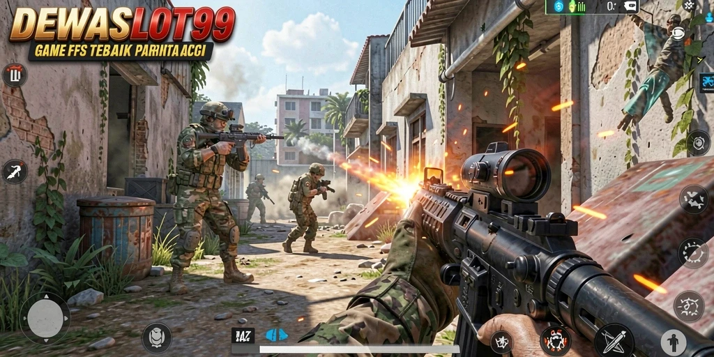 Tangkapan layar gameplay DEWASLOT99 dengan aksi tembak menembak FPS yang mendebarkan.