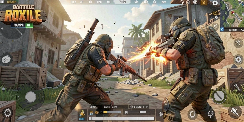 Screenshot gameplay HARAPJP yang intens dan mendebarkan dalam mode Battle Royale.