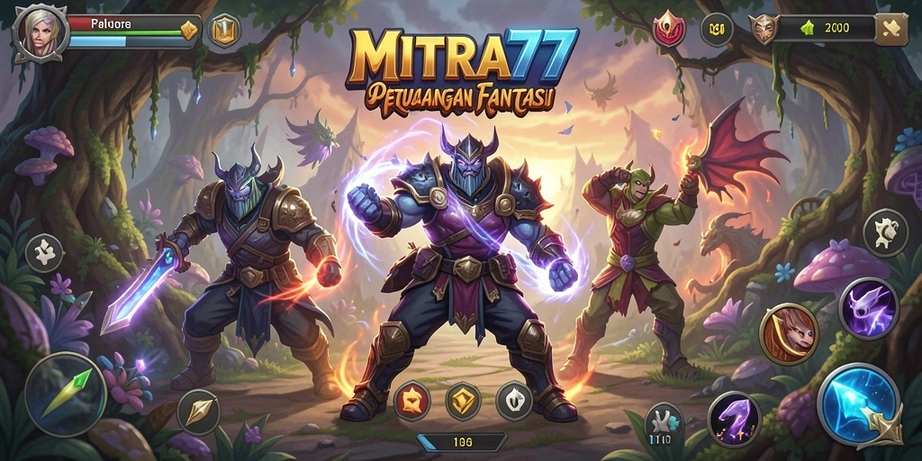 Screenshot gameplay ARPG MITRA77 yang menampilkan pertarungan seru dan karakter unik.