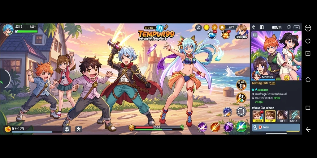 Tampilan gameplay TEMPUR99 yang penuh aksi dari karakter anime.