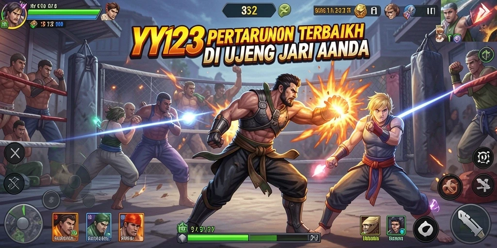Tampilkan gameplay YY123 yang mendebarkan dengan karakter bertarung.